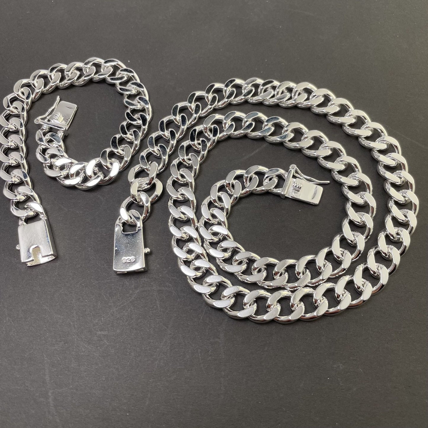 Electroplating 925 Silver 10MM Square Buckle Necklace Bracelet Set