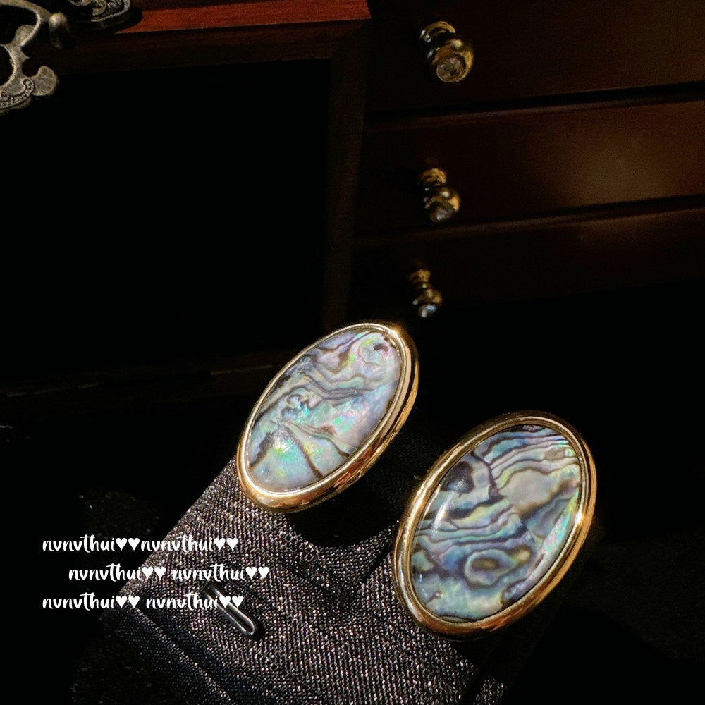 Cube Sugar Gem Real Hemp Gray Pearl Earrings Abalone Fritillary