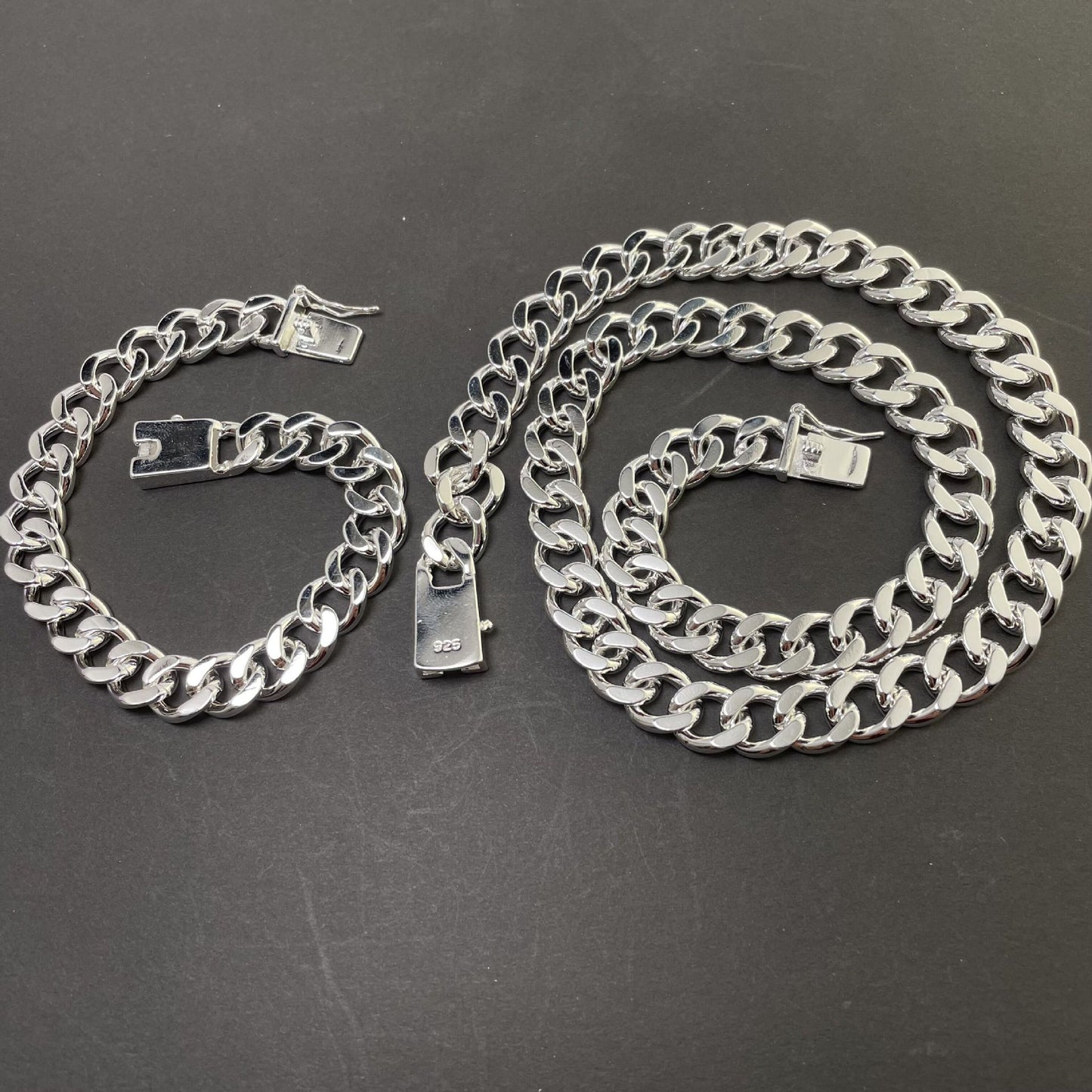 Electroplating 925 Silver 10MM Square Buckle Necklace Bracelet Set