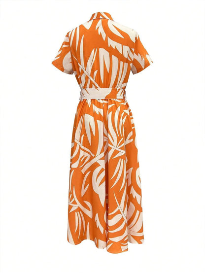 Elegant Short Sleeve Long Shirt Dress