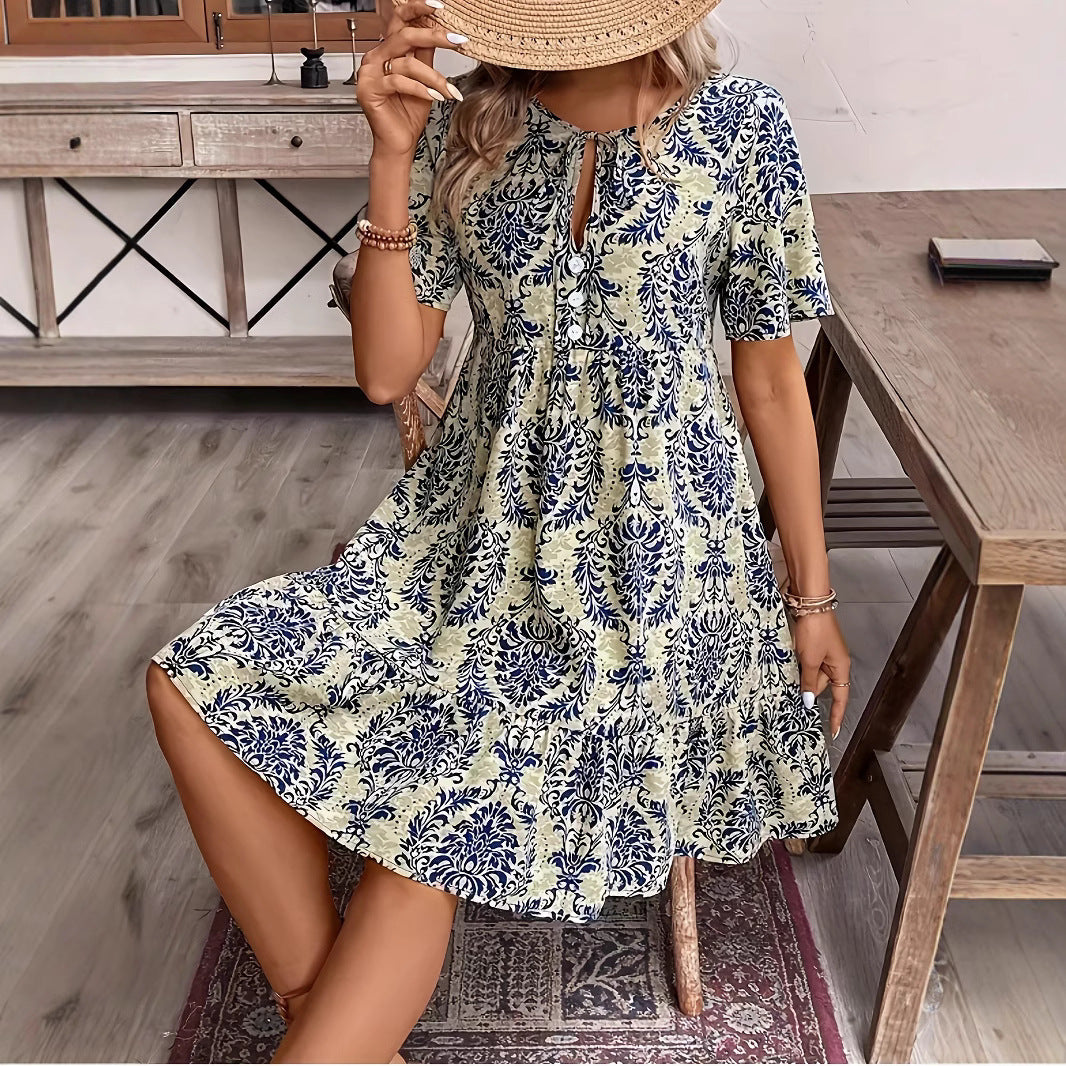 Short Sleeve With Ruffled Hem Dress