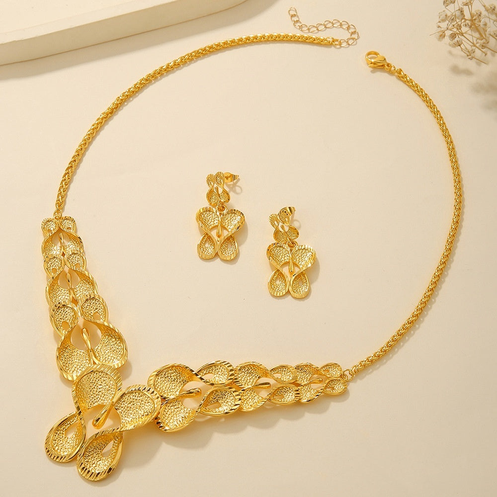 Bridal Necklace Earrings Hollow Carved Jewelry