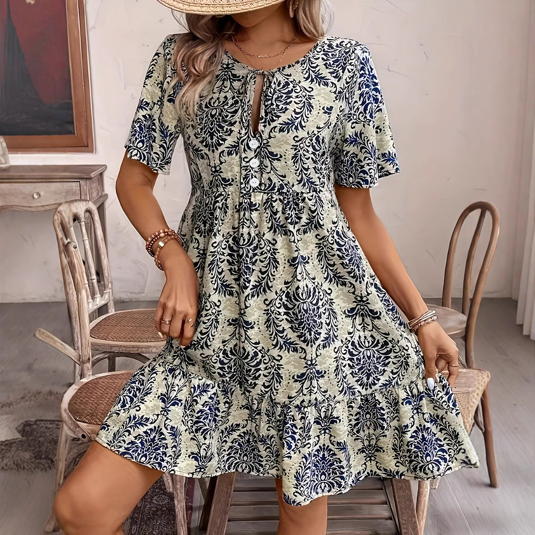 Short Sleeve With Ruffled Hem Dress