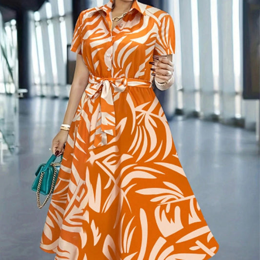 Elegant Short Sleeve Long Shirt Dress