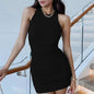 Sleeveless Round Neck Pleated Tight Elastic Short Skirt Party Hip Hugging Dress