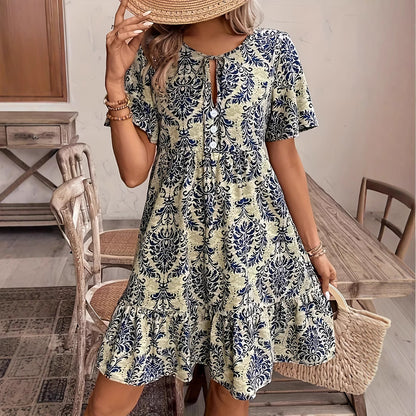 Short Sleeve With Ruffled Hem Dress