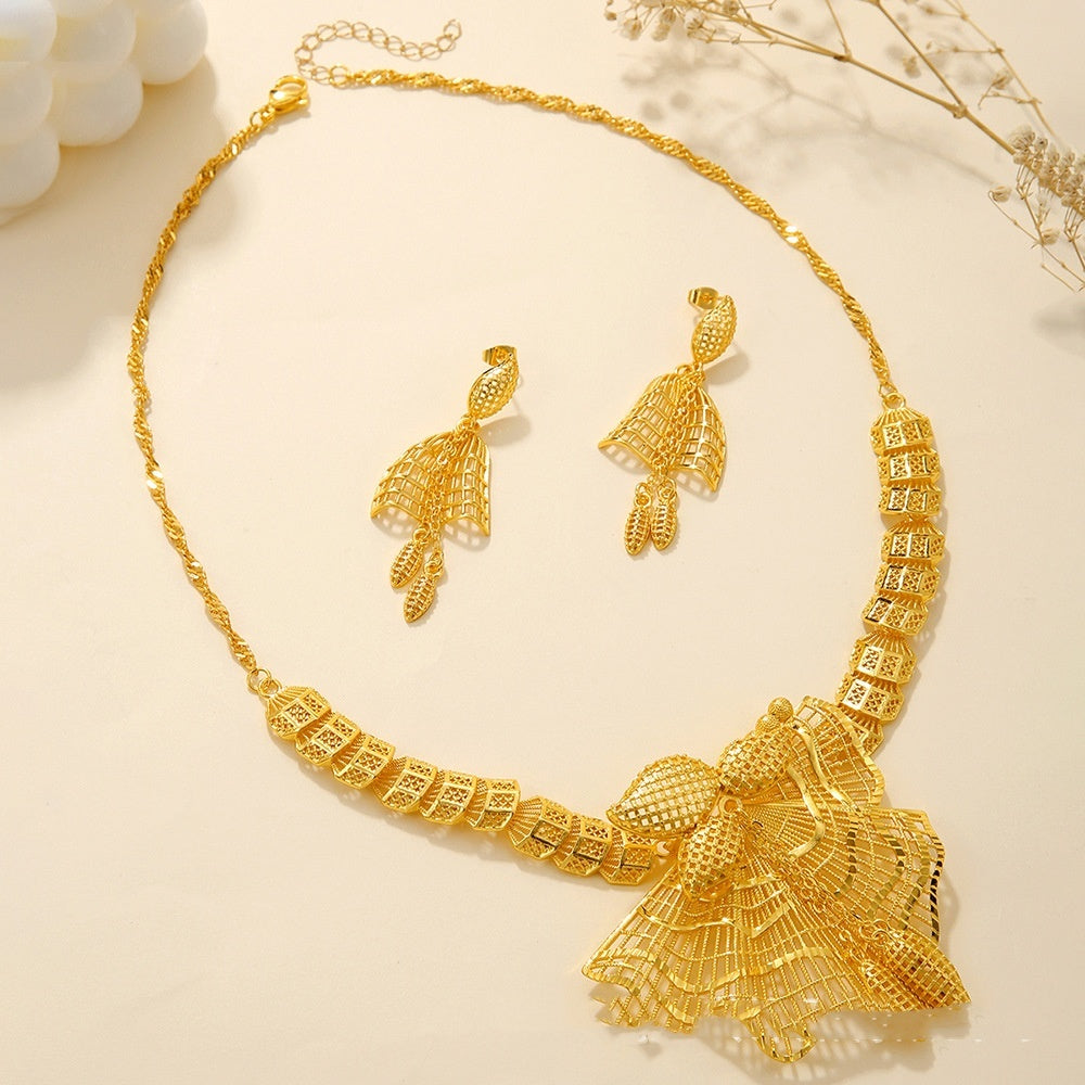 Bridal Necklace Earrings Hollow Carved Jewelry