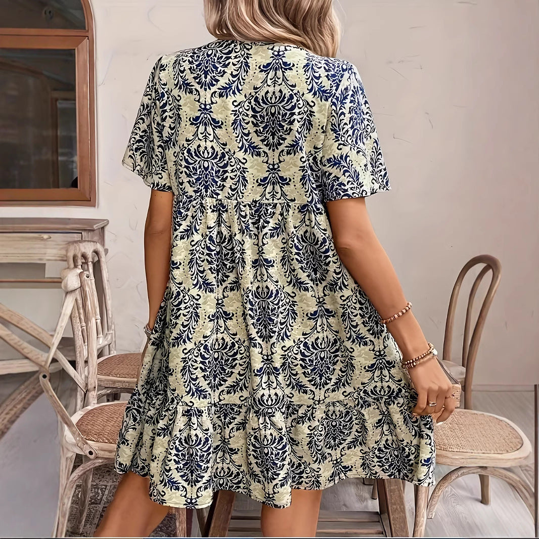 Short Sleeve With Ruffled Hem Dress