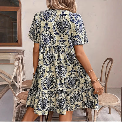 Short Sleeve With Ruffled Hem Dress
