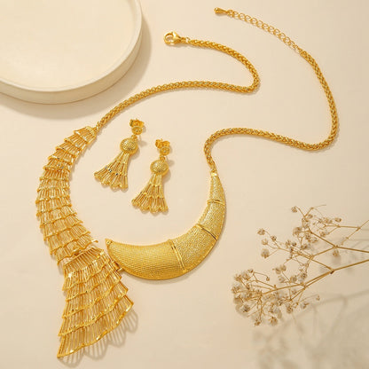 Bridal Necklace Earrings Hollow Carved Jewelry