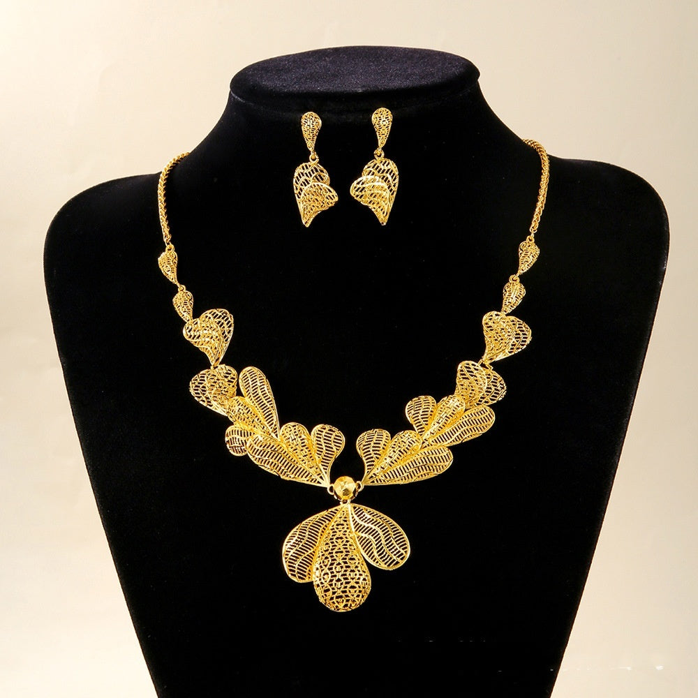Bridal Necklace Earrings Hollow Carved Jewelry