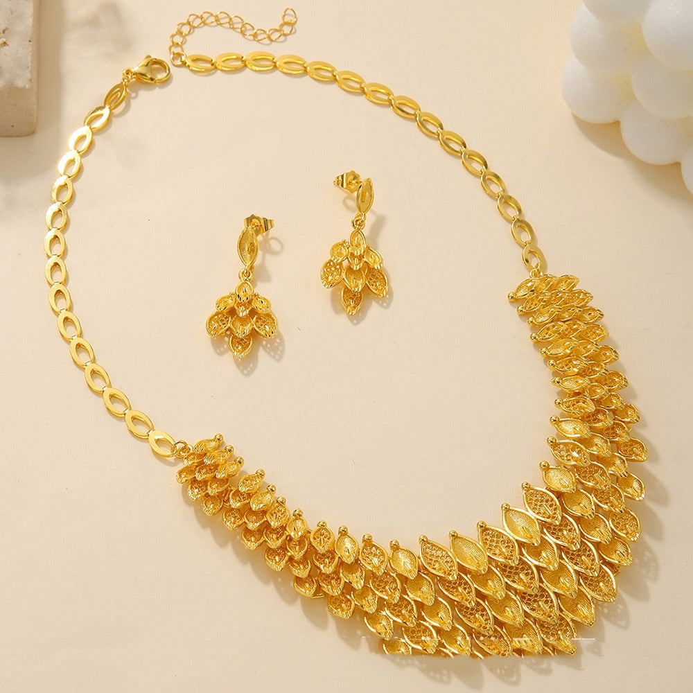 Bridal Necklace Earrings Hollow Carved Jewelry